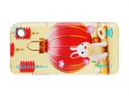 NFC keychain with a 3D cartoon white bunny and red Chinese lantern design on a beige background
