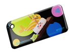 NFC key fob with 3D cartoon shrimp sushi on a black background with multicolor dots 