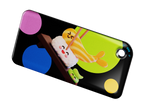 NFC key fob with a 3D cartoon shrimp sushi on a black background with multicolor dots