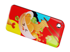NFC key fob with 3D cute cartoon noodles bowl and chopsticks design on a red background with multicolor circles