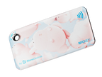 NFC keychain with a 3D pink bunny character design on a light blue background