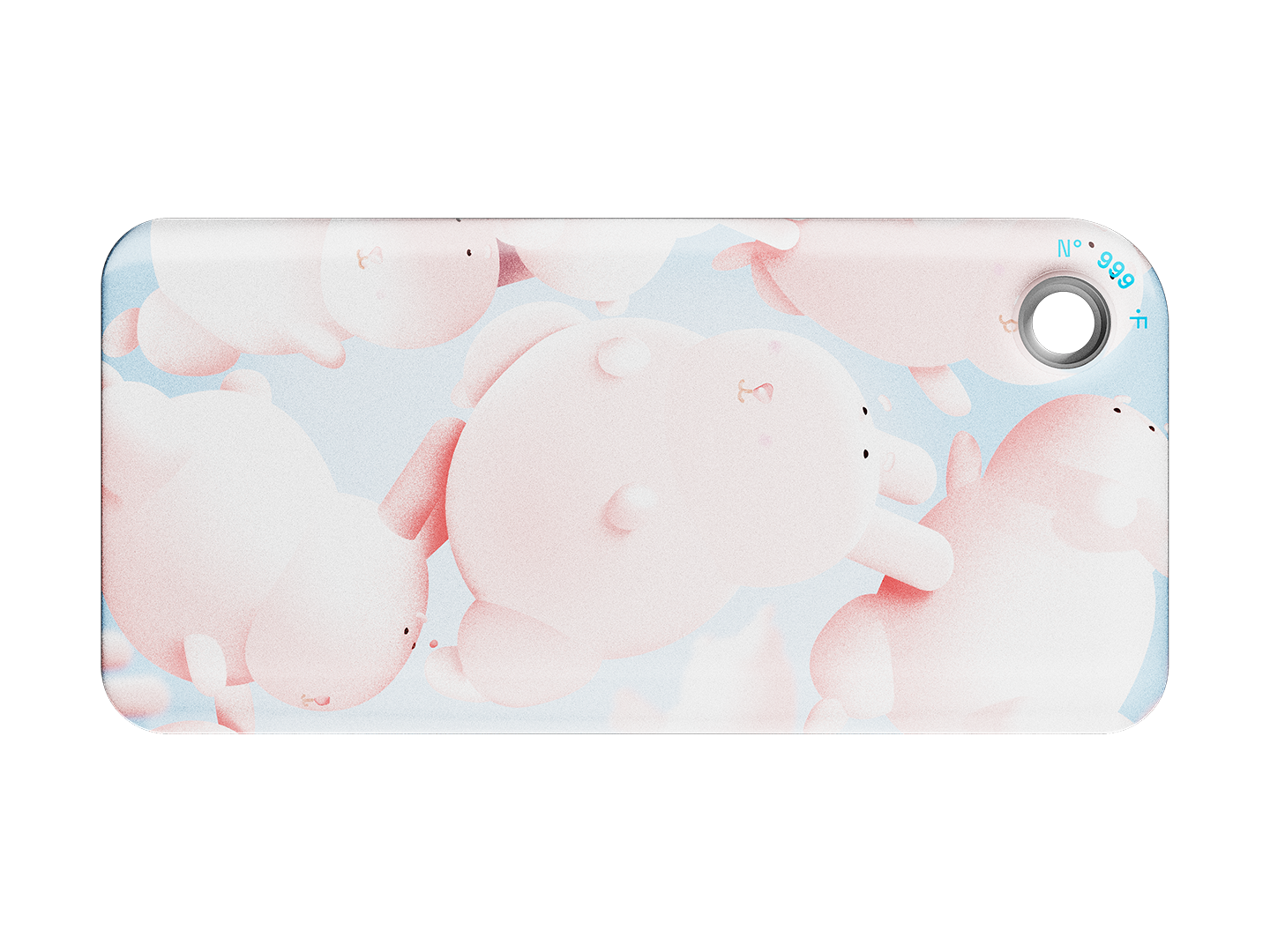 NFC key fob with 3D pink bunny character design on a light blue background