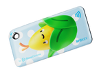 NFC keychain with 3D cute corn character design on a light blue background