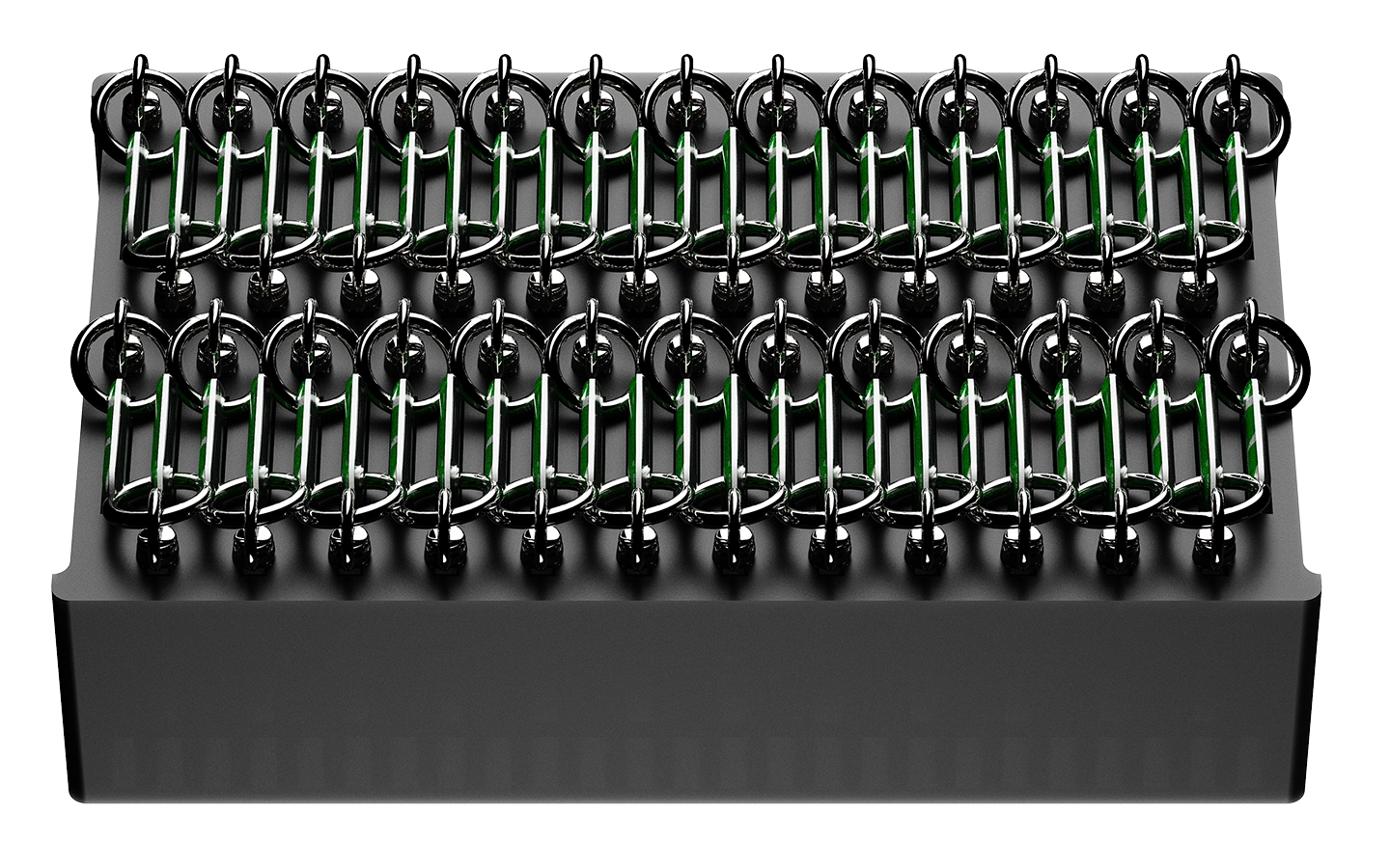 NFCKEY premium pack of 50 NFC keychains with stainless steel accesories (top view)