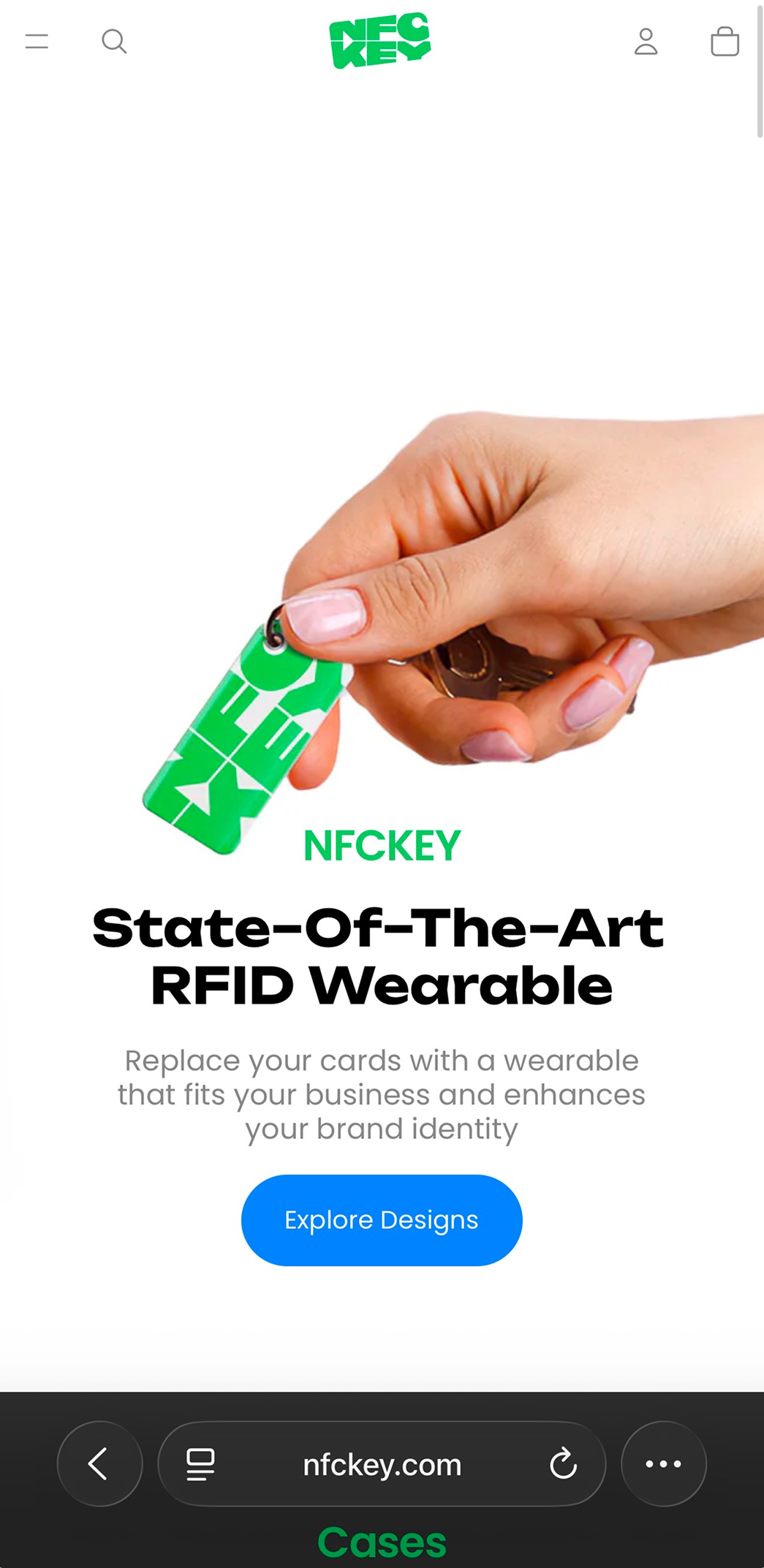 NFCKEY website home page on a mobile phone